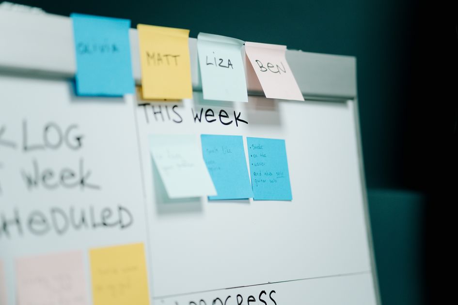 Sticky notes on a whiteboard, evoking a test-and-refine workflow.